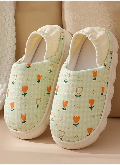 Anti-Slip Sock Slippers Polyester &amp; PVC Soft Winter Slipper For Women - Green