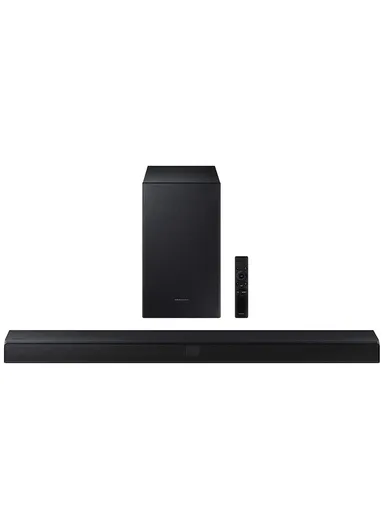 Samsung 2.1ch Soundbar with Dolby Audio, DTS Virtual:X, Subwoofer Included, Adaptive Sound Lite, Bluetooth Multi-Device Connection, Wireless Surround Compatible.