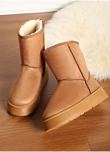 Anti-Slip Snow Boots Short Velvet &amp; Fur Winter Boots For Women - Brown
