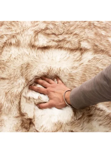 180x100cm Faux Sheepskin Rug, Soft Carpet Room, Long Hair Bedside Mat, Fluffy Rug for Bedroom, Living Room &amp; Couch - White/Brown
