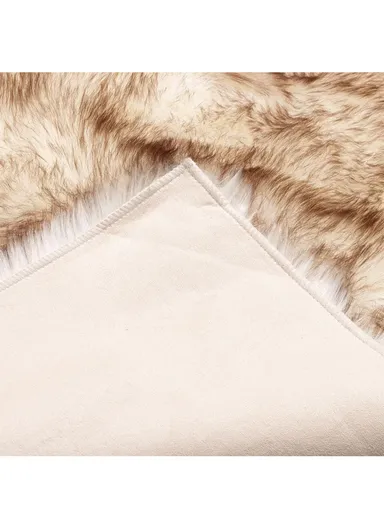 180x100cm Faux Sheepskin Rug, Soft Carpet Room, Long Hair Bedside Mat, Fluffy Rug for Bedroom, Living Room &amp; Couch - White/Brown