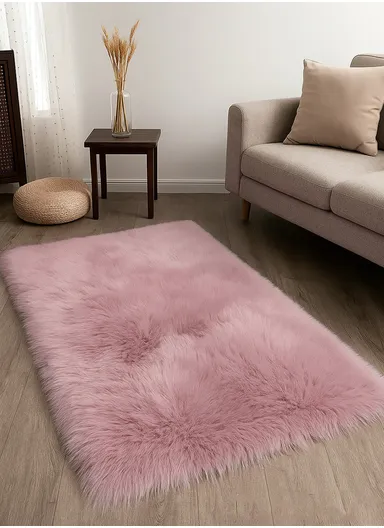100x180cm Anti-Slip Modern Shaggy Mat With Long Hair - Powder Pink