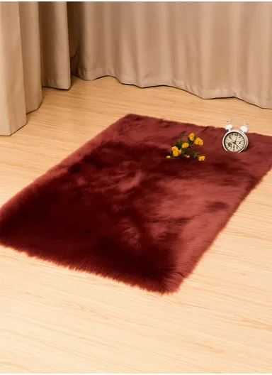 100x180cm Anti-Slip Modern Shaggy Mat With Long Hair - Wine Red