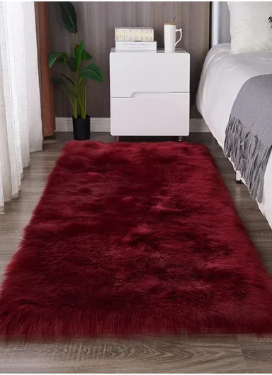 100x180cm Anti-Slip Modern Shaggy Mat With Long Hair - Wine Red
