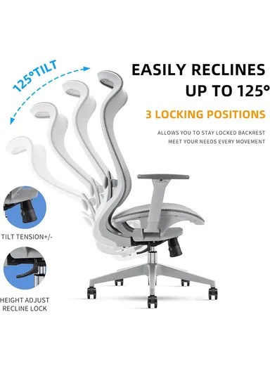 Elegant Ergonomic Office Chair, Desk Chair with 3D Armrest, Lumbar Support, Position Locking Mechanism &amp; Adjustable Height 6236A (W67 x D65 x H115-121)cm - Grey