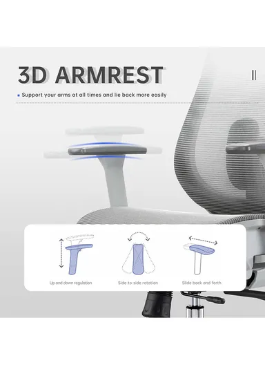 Elegant Ergonomic Office Chair, Desk Chair with 3D Armrest, Lumbar Support, Position Locking Mechanism &amp; Adjustable Height 6236A (W67 x D65 x H115-121)cm - Grey