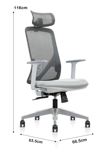 Ergonomic Office Chair, Desk Chair with Lumbar Support, Position Locking Mechanism, Adjustable Height &amp; Headrest Adjustment 6239A-HS (W66 x D63 x H126-116)cm - Grey