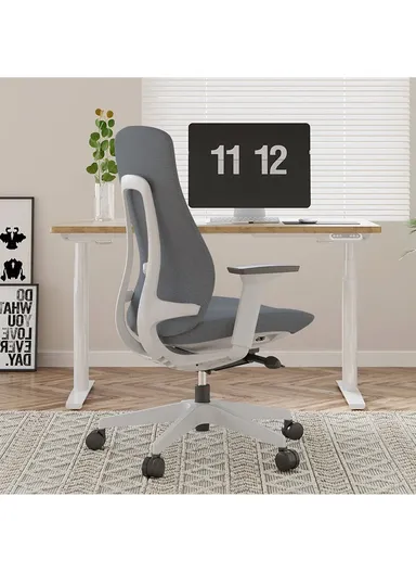 Ergonomic Sliding Seat Office Chair, Desk Chair with Lumbar Support, Position Locking Mechanism, Adjustable Height, 3D Armrest &amp; Headrest Adjustment 6240B-HS (W65 x D63 x H135-115)cm - Grey