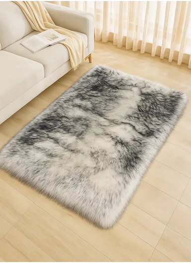 120x180cm Anti-Slip Modern Shaggy Mat With Long Hair - Black &amp; White