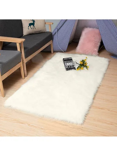 120x180cm Anti-Slip Modern Shaggy Mat With Long Hair - Milky White