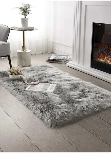 120x180cm Anti-Slip Modern Shaggy Mat With Long Hair - Silver Grey