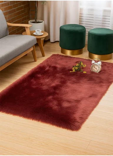 120x180cm Anti-Slip Modern Shaggy Mat With Long Hair - Wine Red