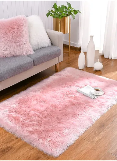 120x180cm Anti-Slip Modern Shaggy Mat With Long Hair - Powder Pink