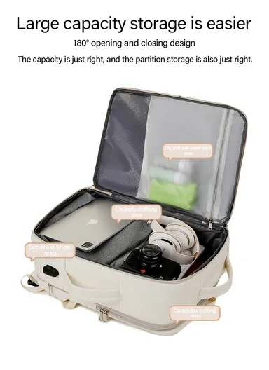 Women Carry on Expandable  Travel Backpack, Hiking Backpack Waterproof Outdoor Sports Rucksack Casual Daypack 17" Laptop Bag with USB Charging Port Shoes Compartment 710-13 (W34 x D26 x H50)cm - Pink