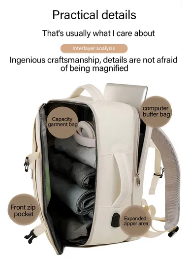 Women Carry on Expandable  Travel Backpack, Hiking Backpack Waterproof Outdoor Sports Rucksack Casual Daypack 17" Laptop Bag with USB Charging Port Shoes Compartment 710-13 (W34 x D26 x H50)cm - Pink