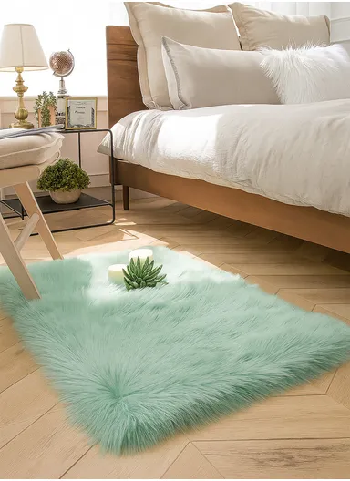 90x150cm Anti-Slip Modern Shaggy Mat With Long Hair - Mint