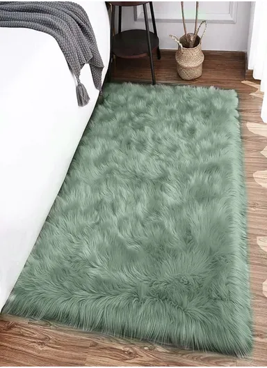 90x150cm Anti-Slip Modern Shaggy Mat With Long Hair - Mint