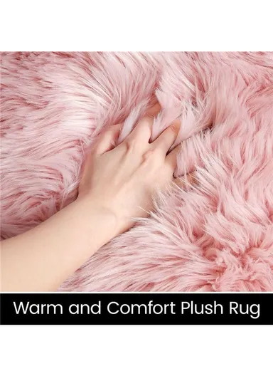 90x150cm Anti-Slip Modern Shaggy Mat With Long Hair - Powder Pink