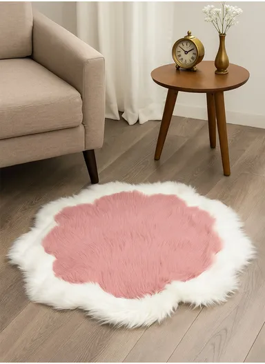90x90cm Anti-Slip Modern Shaggy Mat With Long Hair - Powder Pink &amp; White