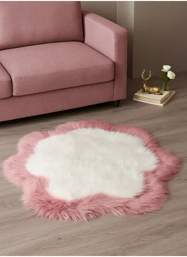 90x90cm Anti-Slip Modern Shaggy Mat With Long Hair - White &amp; Powder Pink 
