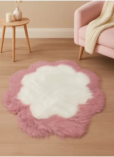 90x90cm Anti-Slip Modern Shaggy Mat With Long Hair - White &amp; Lilac