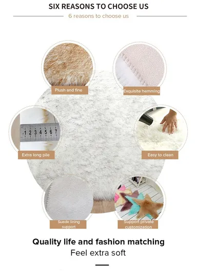 90x90cm Anti-Slip Modern Shaggy Mat With Long Hair - White &amp; Lilac