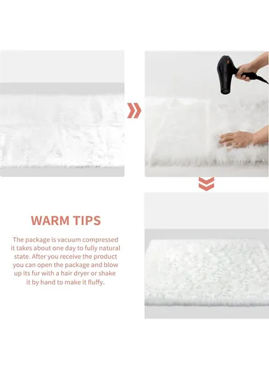 90x90cm Anti-Slip Modern Shaggy Mat With Long Hair - Lilac &amp; White