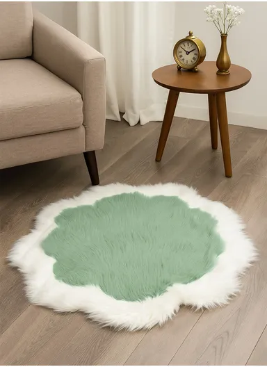 90x90cm Anti-Slip Modern Shaggy Mat With Long Hair - Mint &amp; White 
