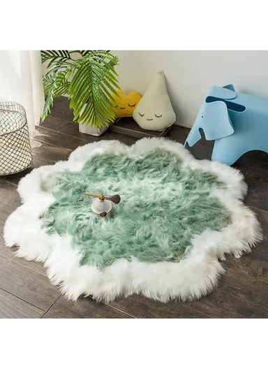 90x90cm Anti-Slip Modern Shaggy Mat With Long Hair - Mint &amp; White 