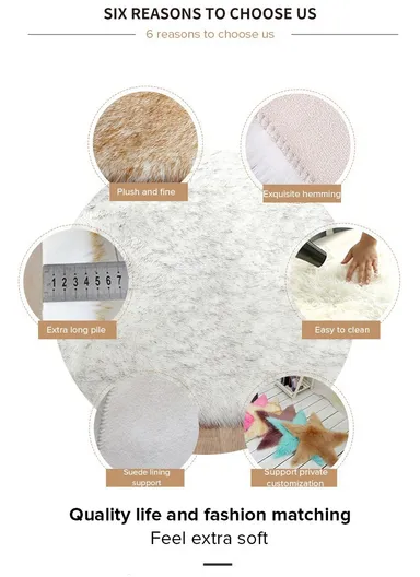 90x90cm Anti-Slip Modern Shaggy Mat With Long Hair - White &amp; Silver Grey 