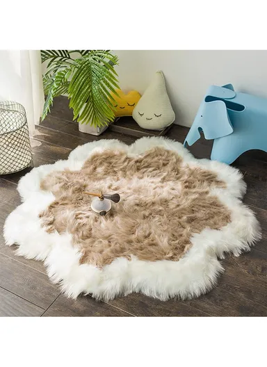 90x90cm Anti-Slip Modern Shaggy Mat With Long Hair - Dark Beige &amp; White 