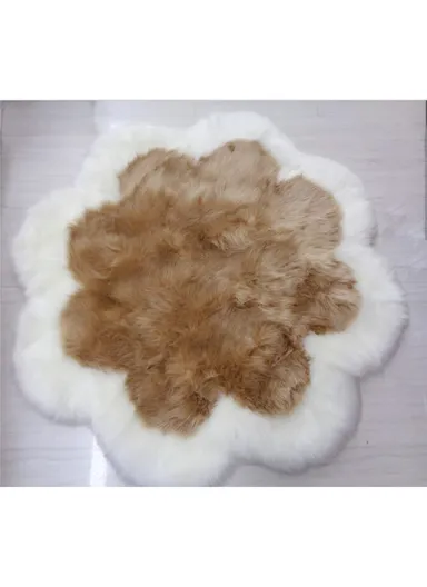 90x90cm Anti-Slip Modern Shaggy Mat With Long Hair - Dark Beige &amp; White 