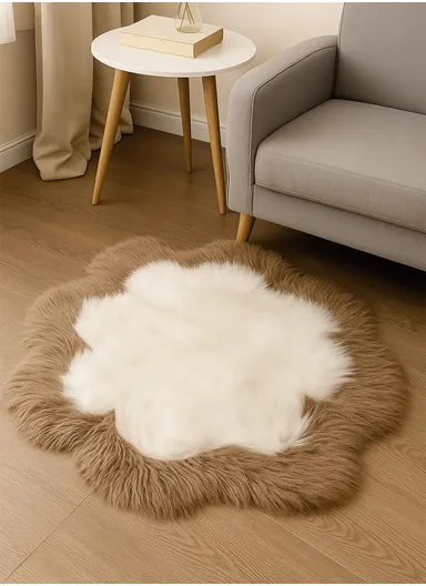 90x90cm Anti-Slip Modern Shaggy Mat With Long Hair - White &amp; Dark Beige  