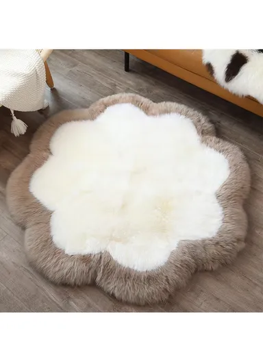 90x90cm Anti-Slip Modern Shaggy Mat With Long Hair - White &amp; Dark Beige  