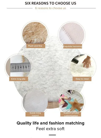 90x90cm Anti-Slip Modern Shaggy Mat With Long Hair - White &amp; Dark Beige  