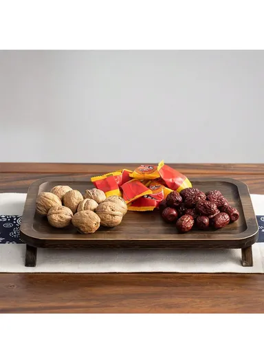 Bamboo Serving Tray With Legs For Home, Hotel &amp; Office (L33 x W23 x H4)cm