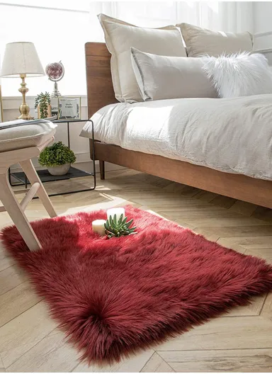 90x150cm Anti-Slip Modern Shaggy Mat With Long Hair - Wine Red