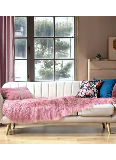 60x140cm Anti-Slip Modern Shaggy Mat With Long Hair - Powder Pink