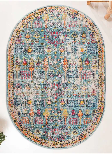 160 x 230 cm Art Barbola Oval Zymta Winter Carpet - Blue / Yellow / Orange / Fuchsia