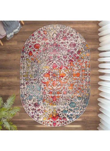160 x 230 cm Art Color Carousel Oval Zymta Winter Carpet - Pink / Blue / Ecru / Salmon