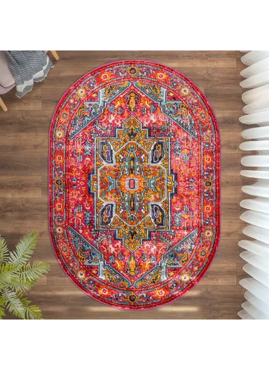 160 x 230 cm Art Crimson Majesty Oval Zymta Winter Carpet - Fuchsia / Pink / Blue / Orange