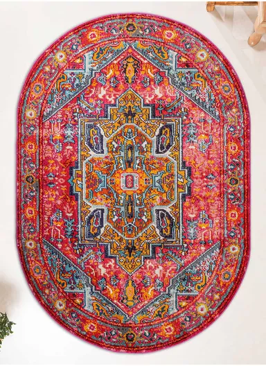 160 x 230 cm Art Crimson Majesty Oval Zymta Winter Carpet - Fuchsia / Pink / Blue / Orange