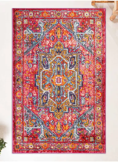 160 x 230 cm Art Crimson Majesty Zymta Winter Carpet - Fuchsia / Pink / Blue / Orange