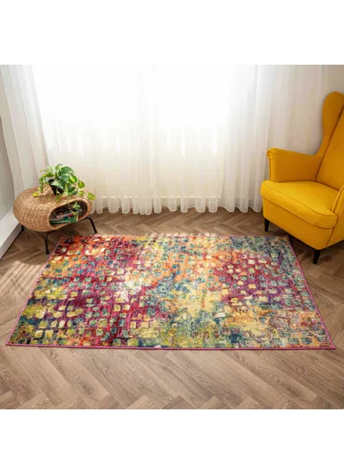 160 x 230 cm Art Enchanted Threads Zymta Winter Carpet - Orange / Green / Yellow / Fuchsia