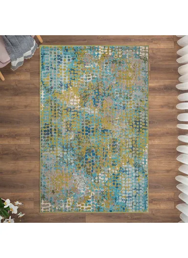 120 x 180 cm Art Patterned Paradise Zymta Winter Carpet - Blue / Oil Green / Navy Blue