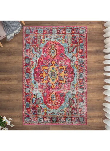 120 x 180 cm Art Vibrant kaleidoscope Zymta Winter Carpet - Fuschia / Yellow / Blue / Green