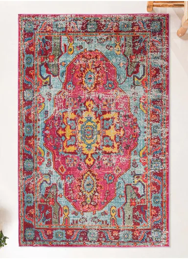 120 x 180 cm Art Vibrant kaleidoscope Zymta Winter Carpet - Fuschia / Yellow / Blue / Green