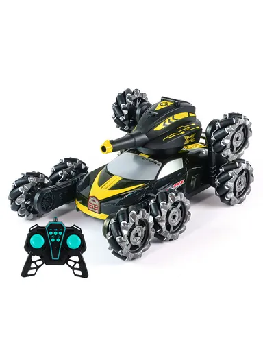 2.4Ghz RC Tank Car Shooting Water Bombs Remote Control Car Toy Eight Wheels, Spray Twisting Stunt Drift For Children - Yellow