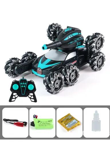 2.4Ghz RC Tank Car Shooting Water Bombs Remote Control Car Toy Eight Wheels, Spray Twisting Stunt Drift For Children - Yellow