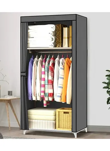 Space-Saving Steel Frame Clothes Cabinet, Dust Protection, Ample Storage, Easy to Assemble CL-58 (W55 x D45 x H148)cm - Grey